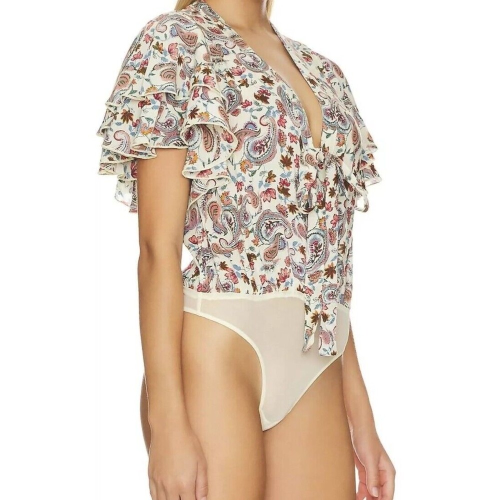 Free People Paisley Print Bodysuit - Cream and Multicolor